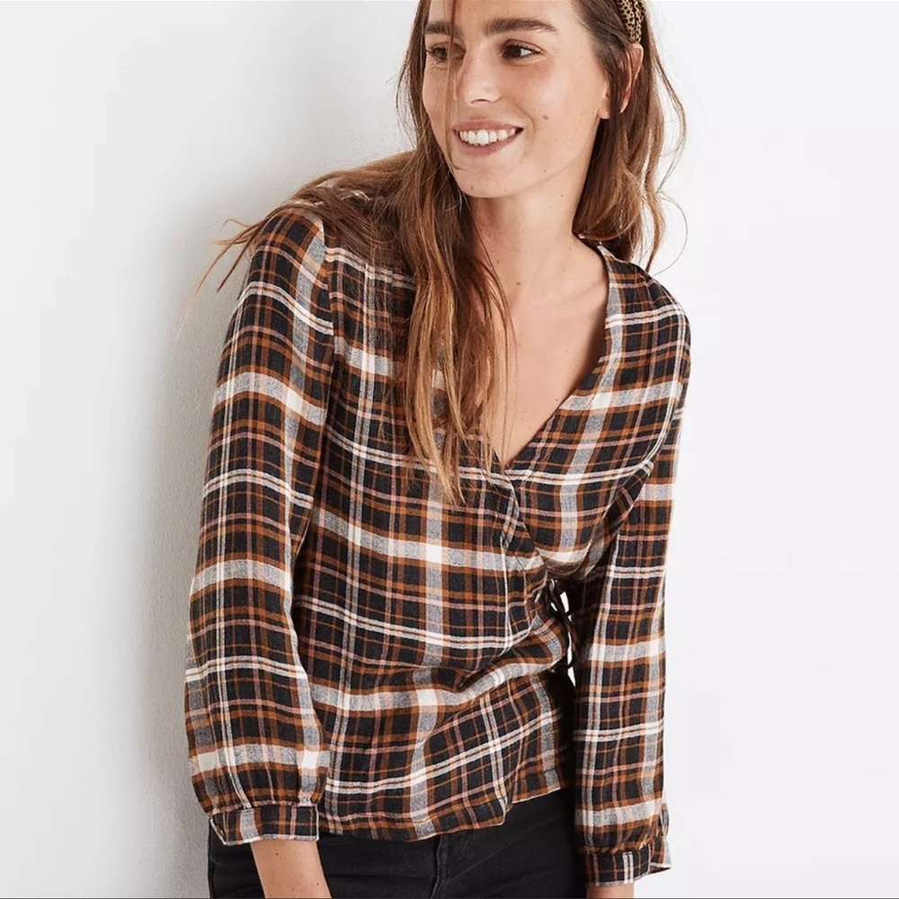 Madewell Plaid Gauze Double Tie Wrap Top Small